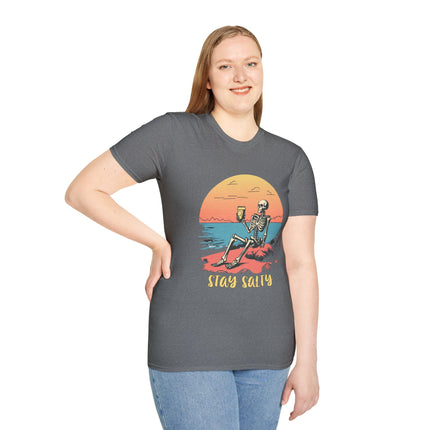 Stay Salty Skeleton T-Shirt – Funny Beach Graphic Tee, Grunge Punk Summer Shirt, Punk Rock Surf Style, Alt Indie Clothing