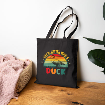 Life is Better with a Duck Canvas Tote Bag - Funny Cute Animal, Adorable Duck Duckling Gift, Shopping Casual Satchel Purse Handbag