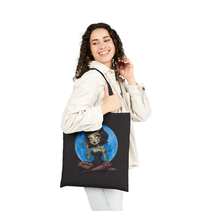 Blue Moon Zombie Girl Canvas Tote Bag - Cute Gothic Punk Graphic, Kawaii Alt Aesthetic Shopper, Rocker and Metalhead friendly