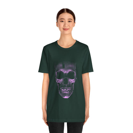 Pink Glitch Skull Unisex T-Shirt – Digital Distortion Alt Streetwear, Goth Punk Rock & Metal Graphic Tee