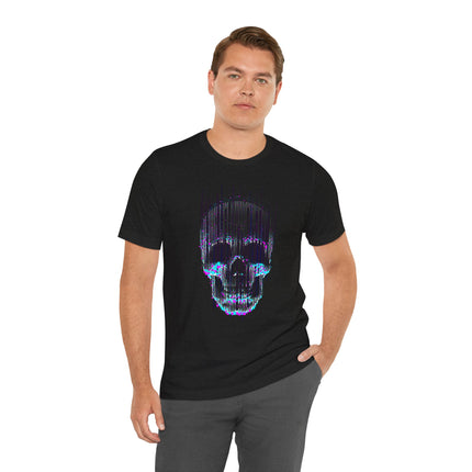 Digital Distortion Skull Unisex T-Shirt – Neon Glitch Skull Design Perfect for Rockers, Metalheads, Goth, Punk & Alt Lovers