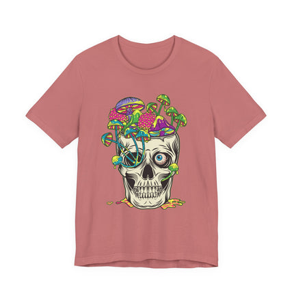 Mushroom Skull Unisex T-Shirt - Psychedelic Gothic Punk Horror Graphic Tee, Metal Rock Grunge Indie Lovers
