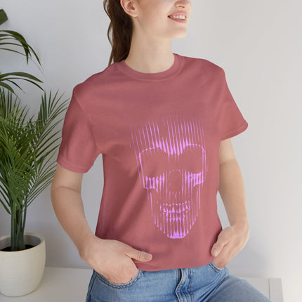 Pink Glitch Skull Unisex T-Shirt – Digital Distortion Alt Streetwear, Goth Punk Rock & Metal Graphic Tee