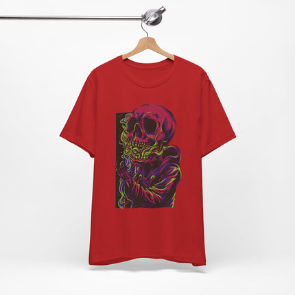 Cyberpunk Skull Unisex T-Shirt - Neon Sci-Fi Alt Skull Streetwear, Punk Rock Skeleton Graphic, Unique Goth Metal Neon Tee