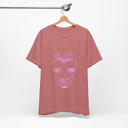 Pink Glitch Skull Unisex T-Shirt – Digital Distortion Alt Streetwear, Goth Punk Rock & Metal Graphic Tee