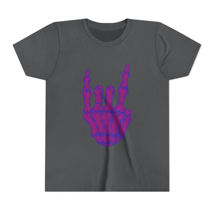 Rock On Bones Unisex Kids Tee - Fun Skeleton Hand, Casual Style, Cool Music Graphic Tee for Youth Rockers & Metal Fans – 9 Colors
