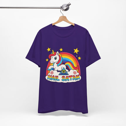 Rainbow 'Hail Satan' Unicorn T-Shirt – Cute Pastel Goth, Punk, Rocker & Alt Graphic Tee, Perfect for lovers of different