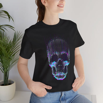 Digital Distortion Skull Unisex T-Shirt – Neon Glitch Skull Design Perfect for Rockers, Metalheads, Goth, Punk & Alt Lovers