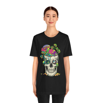 Mushroom Skull Unisex T-Shirt - Psychedelic Gothic Punk Horror Graphic Tee, Metal Rock Grunge Indie Lovers