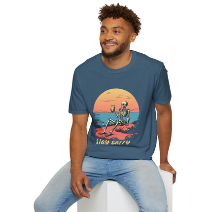 Stay Salty Skeleton T-Shirt – Funny Beach Graphic Tee, Grunge Punk Summer Shirt, Punk Rock Surf Style, Alt Indie Clothing