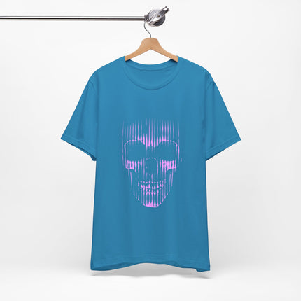 Pink Glitch Skull Unisex T-Shirt – Digital Distortion Alt Streetwear, Goth Punk Rock & Metal Graphic Tee