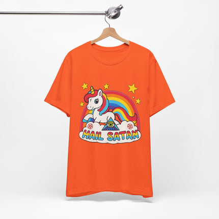 Rainbow 'Hail Satan' Unicorn T-Shirt – Cute Pastel Goth, Punk, Rocker & Alt Graphic Tee, Perfect for lovers of different