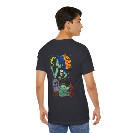 Graveyard Glamour Unisex T-Shirt – Rockabilly Gothic Pin-Up Art Tee, Dark Vintage Cemetery Girl Meets Pinup Zombie