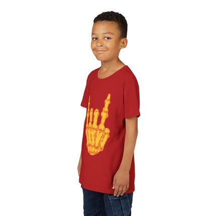 Rock On Bones Unisex Kids Tee - Fun Skeleton Hand, Casual Style, Cool Music Graphic Tee for Youth Rockers & Metal Fans – 9 Colors
