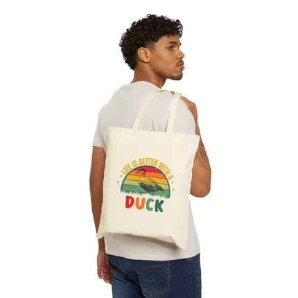 Life is Better with a Duck Canvas Tote Bag - Funny Cute Animal, Adorable Duck Duckling Gift, Shopping Casual Satchel Purse Handbag