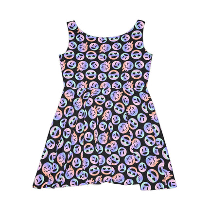 Emoji Mania Skater Dress - Cute Smiley Frowny Face Print, Punk Goth Alt Kawaii Grunge, Alt Emo Festival Clothing Outfit