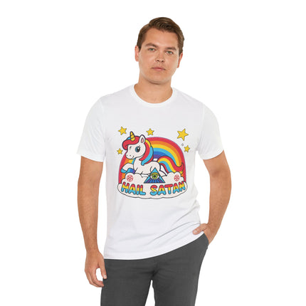 Rainbow 'Hail Satan' Unicorn T-Shirt – Cute Pastel Goth, Punk, Rocker & Alt Graphic Tee, Perfect for lovers of different