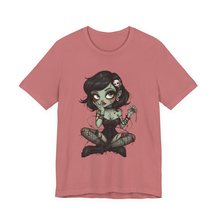 Zombie Girl 2 Unisex T-Shirt - Gothic Punk Horror Creepy Tee, Alt Grunge Rockabilly Tshirt, Sexy Zombified Pinup Girl