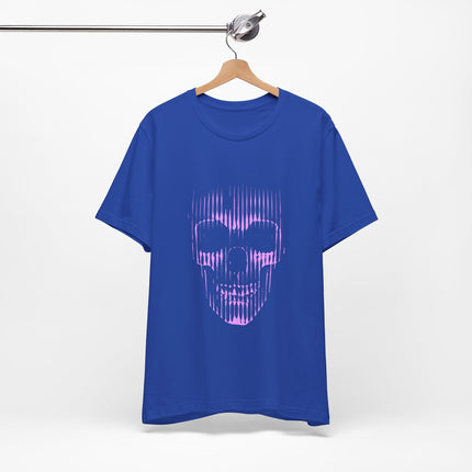 Pink Glitch Skull Unisex T-Shirt – Digital Distortion Alt Streetwear, Goth Punk Rock & Metal Graphic Tee