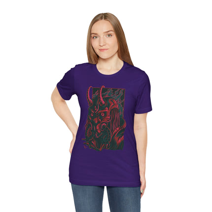 Oni Demon Samurai Unisex T-Shirt – Cyberpunk Alt Streetwear, Japanese Punk Rock Mask, Unique Goth Metal Neon Tee