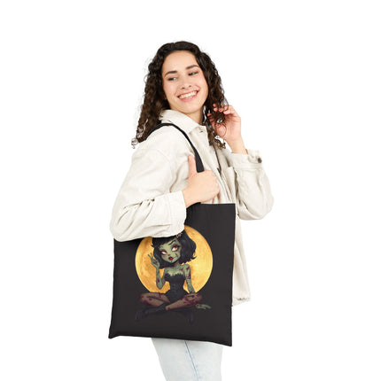 Zombie Girl Canvas Tote Bag - Cute Gothic Punk Graphic, Kawaii Alt Aesthetic Shopper, Rocker and Metalhead friendly