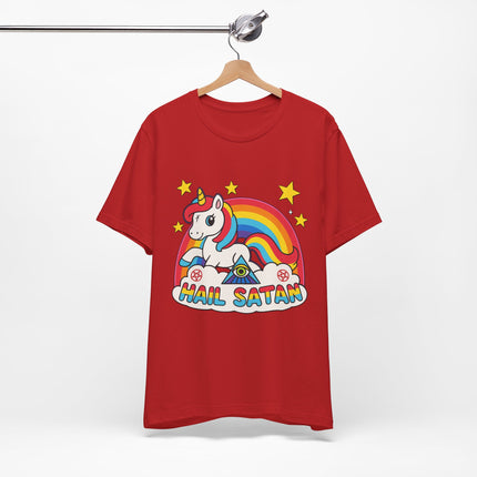 Rainbow 'Hail Satan' Unicorn T-Shirt – Cute Pastel Goth, Punk, Rocker & Alt Graphic Tee, Perfect for lovers of different