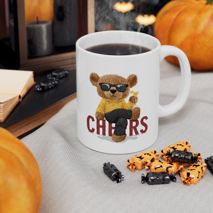 Cheers Teddy Bear Cool Cat Ceramic Coffee Mug 11oz