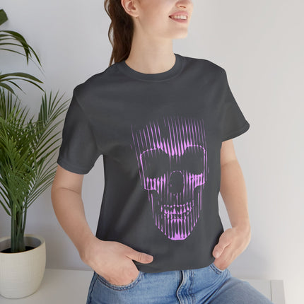 Pink Glitch Skull Unisex T-Shirt – Digital Distortion Alt Streetwear, Goth Punk Rock & Metal Graphic Tee