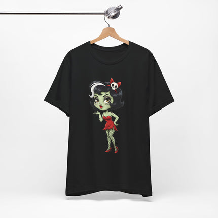 Zombie Girl Kiss Unisex T-Shirt - Gothic Punk Horror Creepy Tee, Alt Grunge Rockabilly Tshirt, Sexy Zombified Pinup Girl