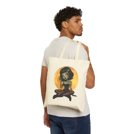 Zombie Girl Canvas Tote Bag - Cute Gothic Punk Graphic, Kawaii Alt Aesthetic Shopper, Rocker and Metalhead friendly