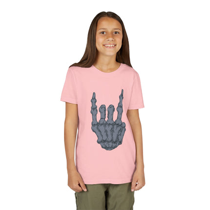 Rock On Bones Unisex Kids Tee - Fun Skeleton Hand, Casual Style, Cool Music Graphic Tee for Youth Rockers & Metal Fans – 9 Colors