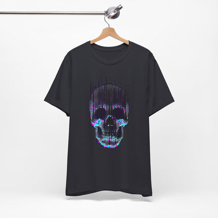 Digital Distortion Skull Unisex T-Shirt – Neon Glitch Skull Design Perfect for Rockers, Metalheads, Goth, Punk & Alt Lovers