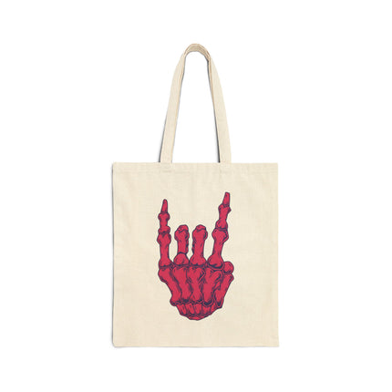 Horns Up Skeleton Tote Bag – Punk, Metal, Goth & Alt Style Canvas Shopper, Unique Shopping Accessory