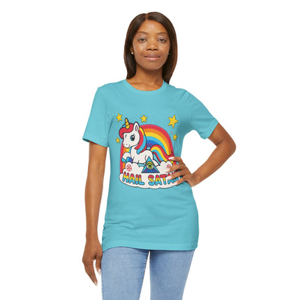Rainbow 'Hail Satan' Unicorn T-Shirt – Cute Pastel Goth, Punk, Rocker & Alt Graphic Tee, Perfect for lovers of different