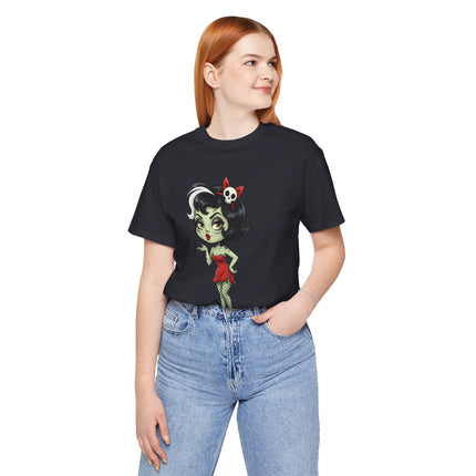 Zombie Girl Kiss Unisex T-Shirt - Gothic Punk Horror Creepy Tee, Alt Grunge Rockabilly Tshirt, Sexy Zombified Pinup Girl