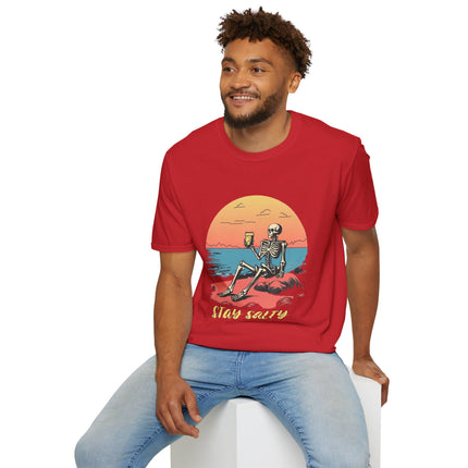 Stay Salty Skeleton T-Shirt – Funny Beach Graphic Tee, Grunge Punk Summer Shirt, Punk Rock Surf Style, Alt Indie Clothing