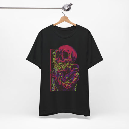 Cyberpunk Skull Unisex T-Shirt - Neon Sci-Fi Alt Skull Streetwear, Punk Rock Skeleton Graphic, Unique Goth Metal Neon Tee
