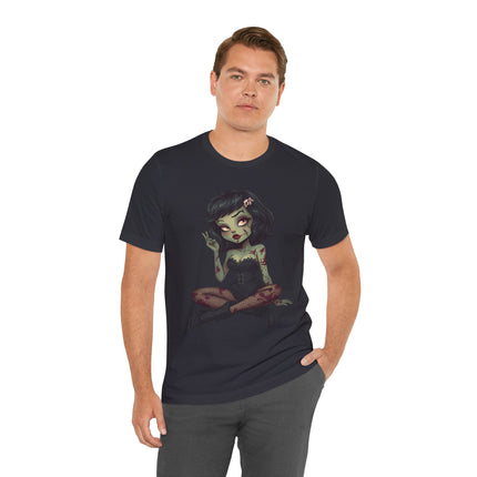 Zombie Girl Unisex T-Shirt - Gothic Punk Horror Creepy Tee, Alt Grunge Rockabilly Tshirt, Sexy Zombified Pinup Girl