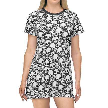 Skull Hoard T-Shirt Dress - Punk Goth Funky Mini Dress, Edgy Grunge Shirt Dress, Alt Unique Clothing