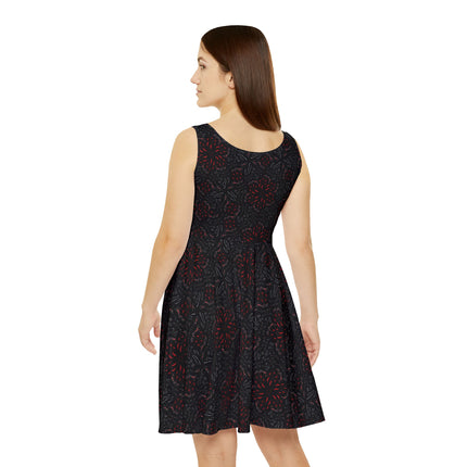 Midnight Bloom Skater Dress - Black & Red Abstract Pattern, Edgy Punk Rock Streetwear, Grunge Goth Alt Kawaii Sk8er