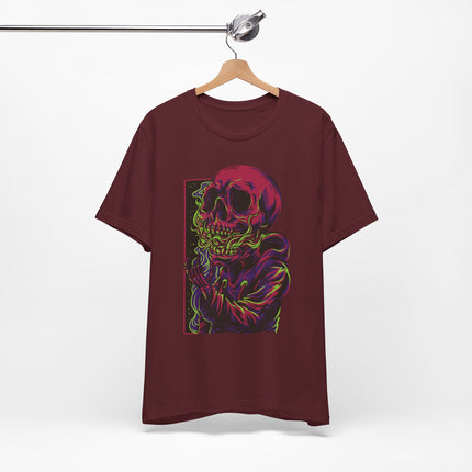 Cyberpunk Skull Unisex T-Shirt - Neon Sci-Fi Alt Skull Streetwear, Punk Rock Skeleton Graphic, Unique Goth Metal Neon Tee