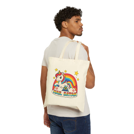 Hail Satan Rainbow Unicorn Tote Bag – Cute Pastel Goth, Kawaii, Punk & Alt Aesthetic Shopper, Rocker & Metalhead friendly
