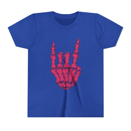 Rock On Bones Unisex Kids Tee - Fun Skeleton Hand, Casual Style, Cool Music Graphic Tee for Youth Rockers & Metal Fans – 9 Colors