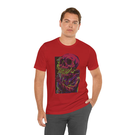 Cyberpunk Skull Unisex T-Shirt - Neon Sci-Fi Alt Skull Streetwear, Punk Rock Skeleton Graphic, Unique Goth Metal Neon Tee