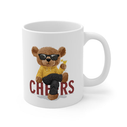 Cheers Teddy Bear Cool Cat Ceramic Coffee Mug 11oz