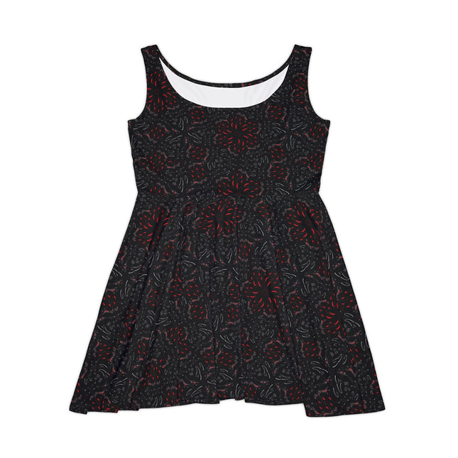 Midnight Bloom Skater Dress - Black & Red Abstract Pattern, Edgy Punk Rock Streetwear, Grunge Goth Alt Kawaii Sk8er