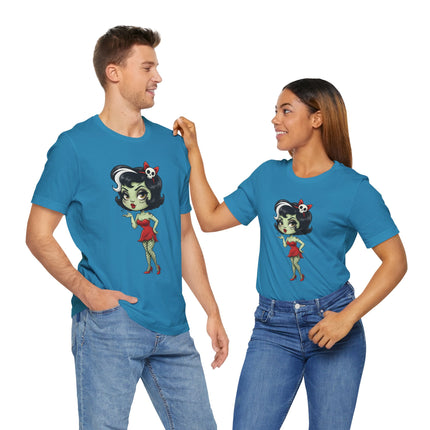 Zombie Girl Kiss Unisex T-Shirt - Gothic Punk Horror Creepy Tee, Alt Grunge Rockabilly Tshirt, Sexy Zombified Pinup Girl