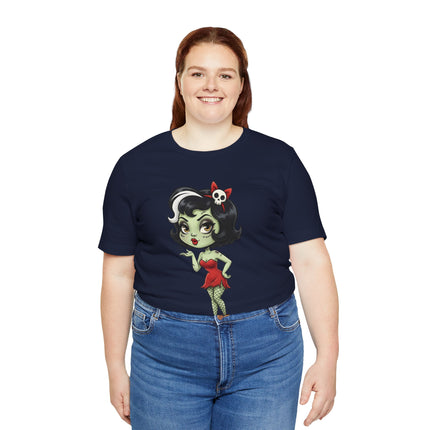 Zombie Girl Kiss Unisex T-Shirt - Gothic Punk Horror Creepy Tee, Alt Grunge Rockabilly Tshirt, Sexy Zombified Pinup Girl