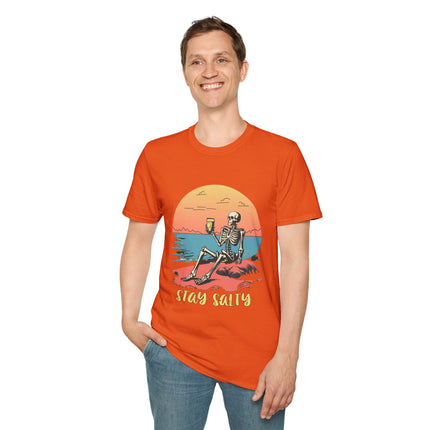 Stay Salty Skeleton T-Shirt – Funny Beach Graphic Tee, Grunge Punk Summer Shirt, Punk Rock Surf Style, Alt Indie Clothing