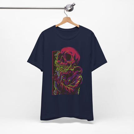 Cyberpunk Skull Unisex T-Shirt - Neon Sci-Fi Alt Skull Streetwear, Punk Rock Skeleton Graphic, Unique Goth Metal Neon Tee